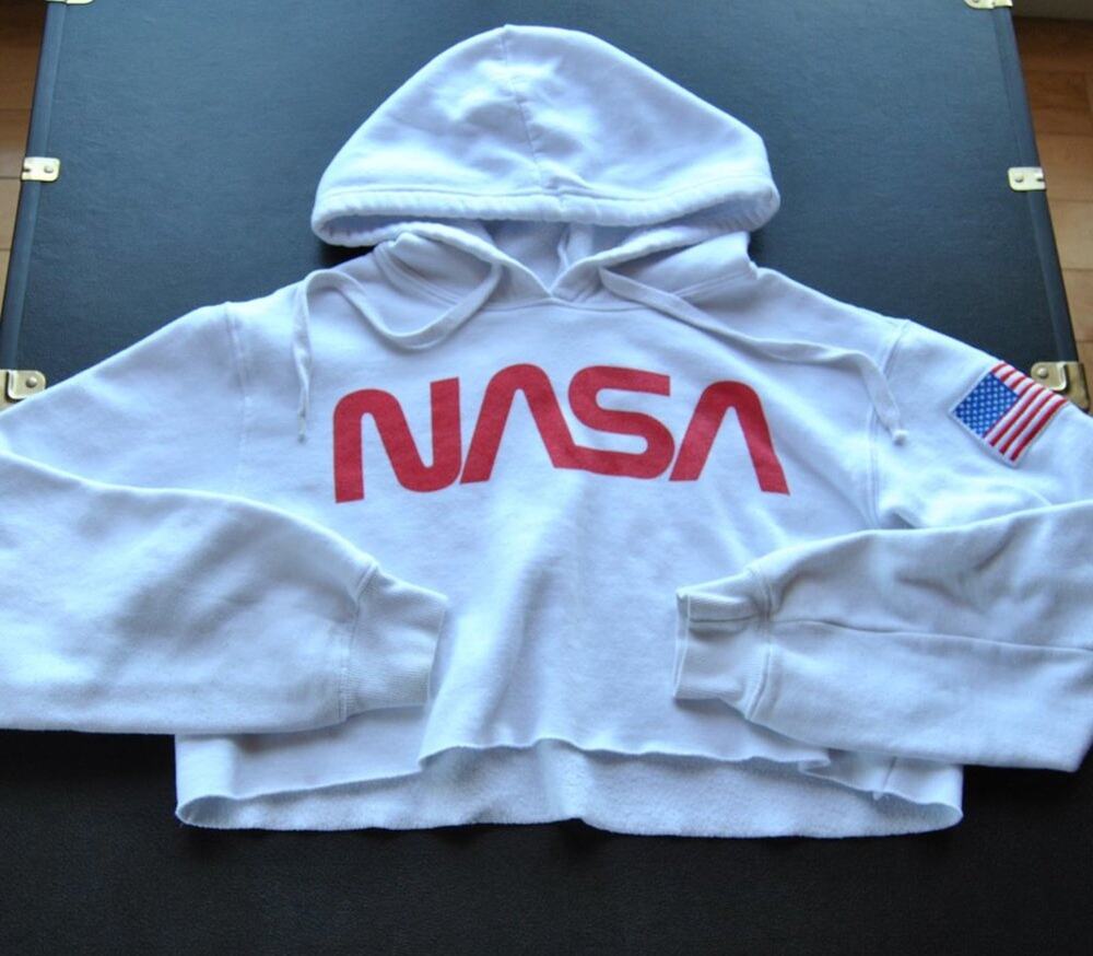 NASA White Forever 21 Crop Top Hoodie Medium